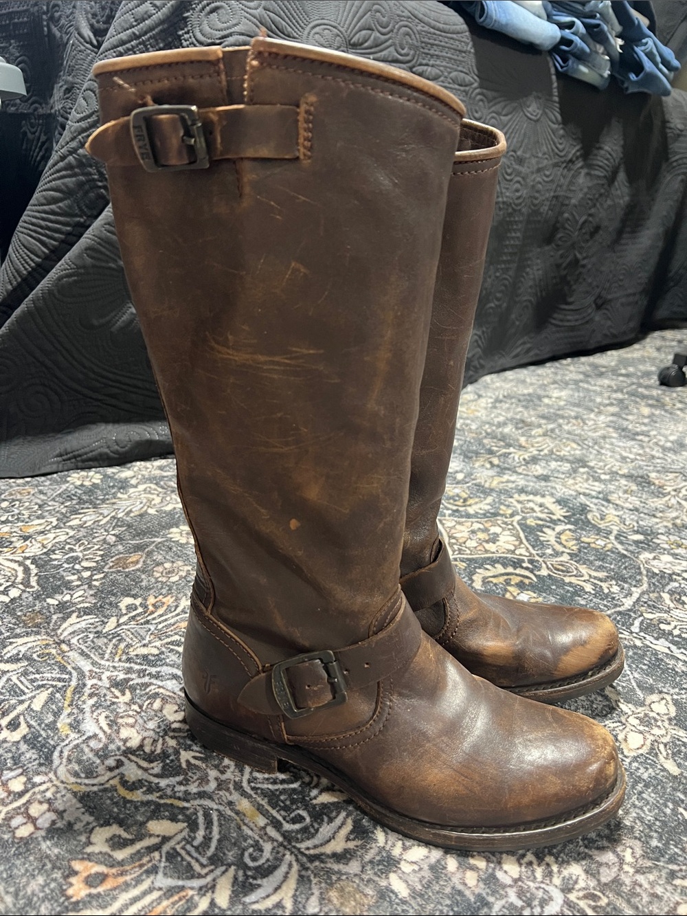 Brown Leather Frye Buckle Riding Boots Size 8